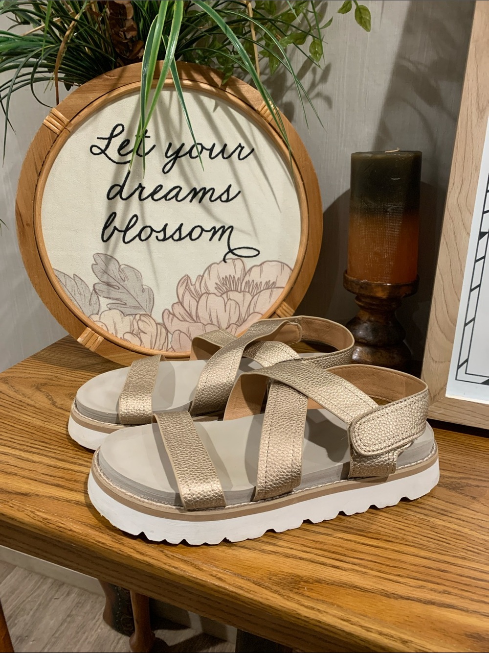 Yellow Box Keyla Metallic Gold Strappy Comfort Sandals for Women